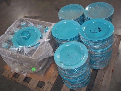 LOT OF 162 COORS CHINA CO ALOX DINNER CATERING PLATES CUPS LIGHT GREEN 12&#034;
