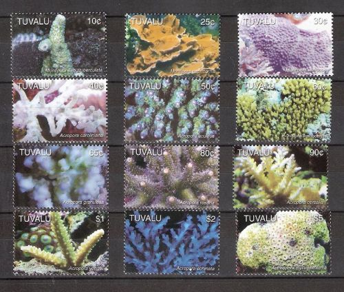 Tuvalu &#034;Corals&#034; Set of 12 stamps MNH Sc #995-1006 /CV18.95