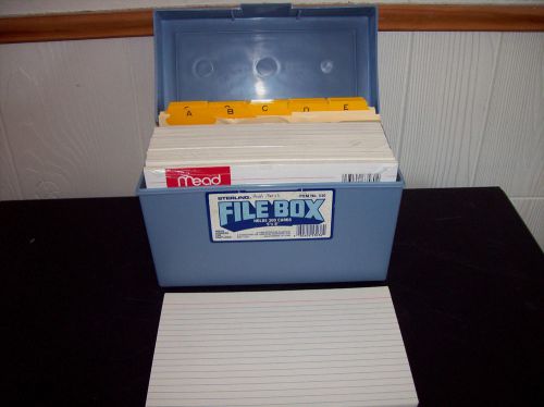 STERLING PLASTIC INDEX CARD FLIP TOP FILE BOX - INCLUDES OVER 300 CARDS