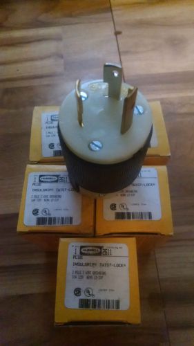 Qty 5 Hubbell NIB HBL2611 Insulgrip twist lock plug 2 pole 3 wire 30A 125V