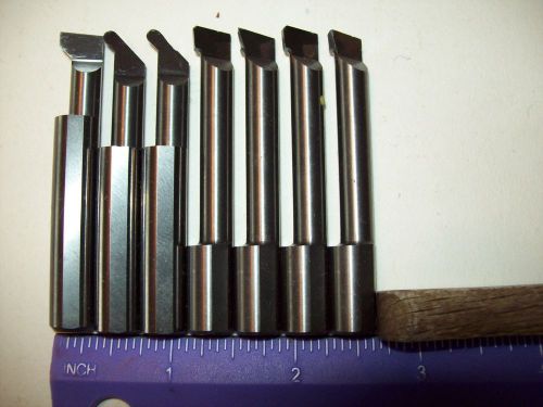 7 USED MICRO 100 SOLID CARBIDE BORING BARS 3/8&#034; SHANK. FOR SHARPENING OR REGRIND