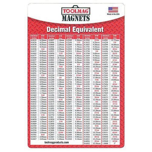 Toolmag magnetic decimal equivalent chart for sale