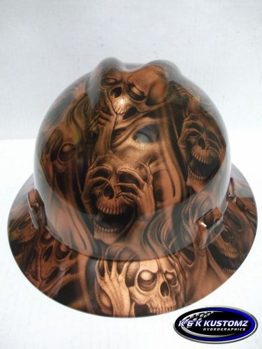 New custom msa v-gard (full brim) hard hat w/fastrac copper three evil pattern for sale