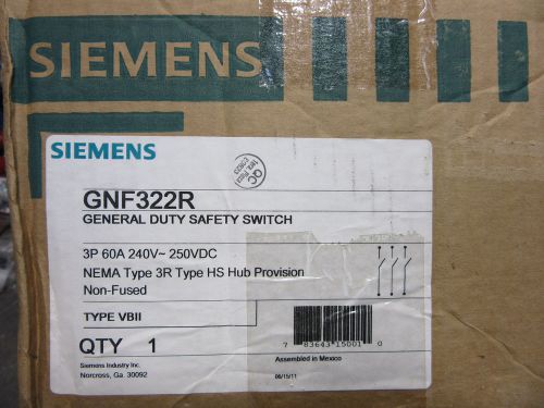 Siemens GNF322R Safety Switch 3 Pole 60 Amp 240V Nema Type 3R NEW! Free Shipping