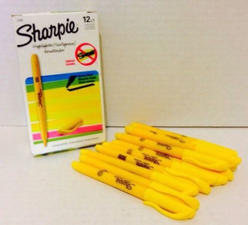 New! Sharpie Yellow Highlighters Narrow Chisel Tip Dozen 12 Pack w/Smear Guard