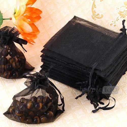 60 X Organza Drawstring Jewellery Gift Bag Pouch Black HOT