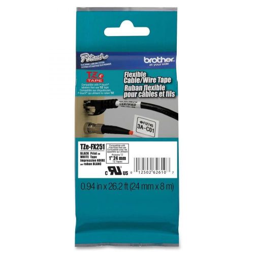 Brother tze-fx251 black on white flexible tape - 24mm width x 8m length - 1 roll for sale
