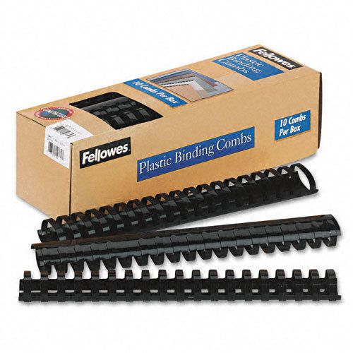 Fellowes Plastic Comb Bindings, 1-1/2&#034; Dia., 340 Sheet Capacity, Black, 10/Pk
