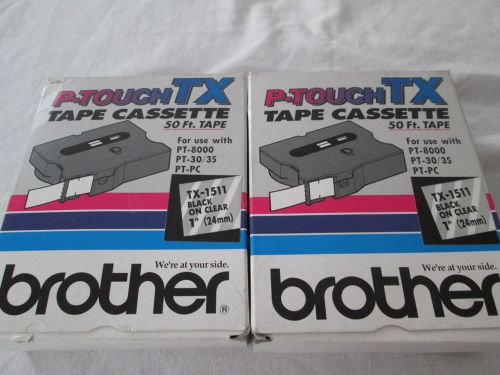 Lot of 2 New Brothers P Touch Tape Cassettes Tx 1511 Black on Clear 1&#034; 24mm