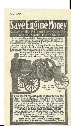 1914 Wm. Galloway Co. Waterloo,Iowa 15 H.P. Engine  ad