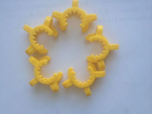 Lot of 5 keck clips ground glass connectors , joint clips, yellow,  size 14/35 for sale