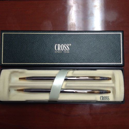 Cross Century Ensemble Medalist Ballpoint Pen &amp; Pencil -.50 mm-Chrome-23kt gold