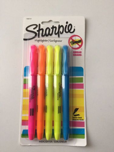 New 1 Pack Of 5 Sharpie Highlighter Assorted Fluorescent Color Narrow Chisel