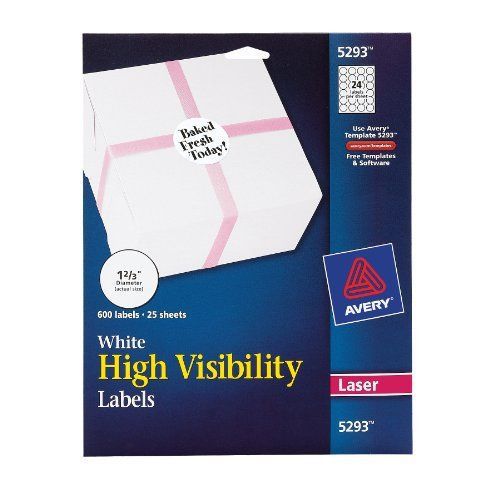 Avery High Visibility 1-2/3 Inch Diameter White Labels 600 Pack 5293