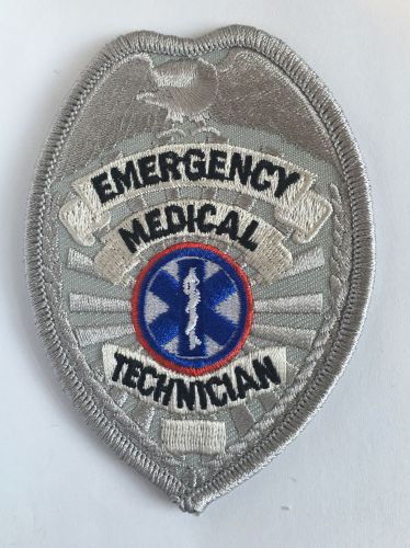 Emt emergency medical technician badge shield uniform hat shirt patch silver for sale