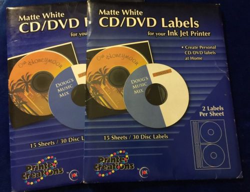 Matte White CD/DVD labels 2 / 15 sheets / 30 Disc Labels Total Of 60 Disc Labels
