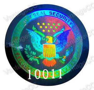 LARGE US EAGLE Security Seal Hologram NUMBERED Stickers, 25mm Round Labels USA