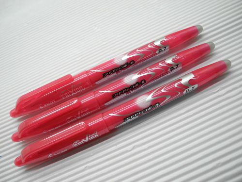 (3 Pens) PILOT FRIXION Erasable 0.7mm Fine Gel Ink roller ball pen Pink