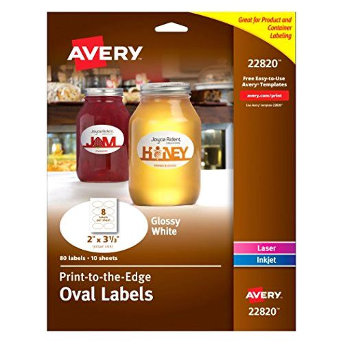 Avery Print - To - The - Edge Oval Labels 2 x 3.3 Inches Glossy White 80 Label