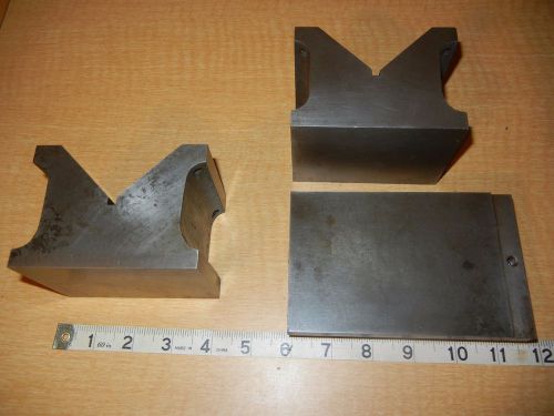 Lot 3 Machinist set of V Blocks &amp; Milling Tapped Holes Flat surface plate block