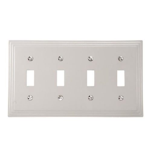 Amerelle 84T4N Steps Cast Metal Four Toggle Wallplate, Satin Nickel Wall Plates