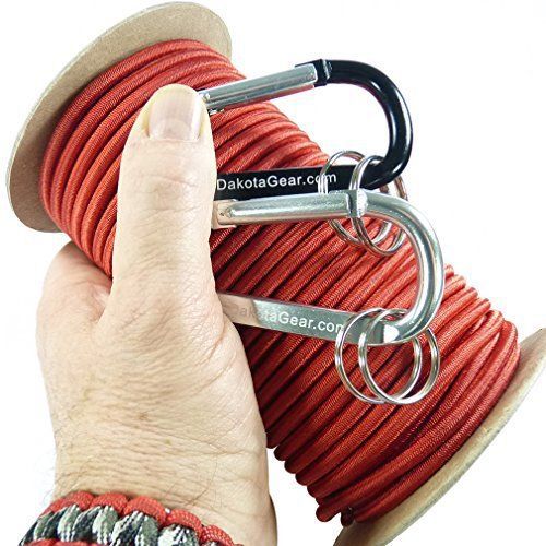 Shock Cord - RED 3/16&#034; x 25 ft. Spool. Marine Grade, with 2 Carabiners &amp; Knot  &amp;