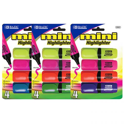 BAZIC Mini Desk Style Fluorescent Highlighters (4/Pack)  of-24