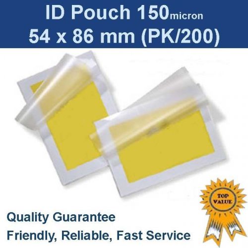Id laminating pouches 54mm x 86mm 150 micron (x200) for sale