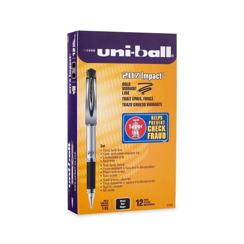uni-ball 207 Impact Stick Rollerball Gel Pen Bold Point Black Ink Pack of 12