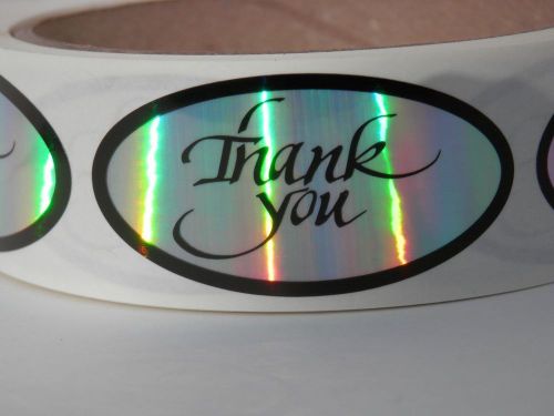 50 THANK YOU 1x2 oval  Stickers Labels holographic rainbow prism