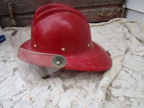 Vintage Red Fire Helmet Hard Boiled Hat Fiberglass E. D. Bullard With Visor