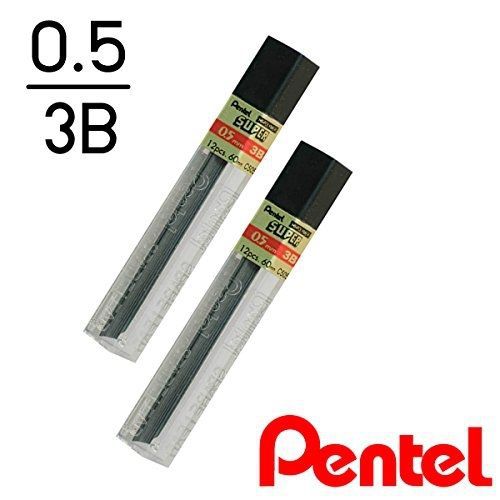 Pentel Lead Refills 0.5mm 3B, Black, 12 Leads per Tube - Pack of 2