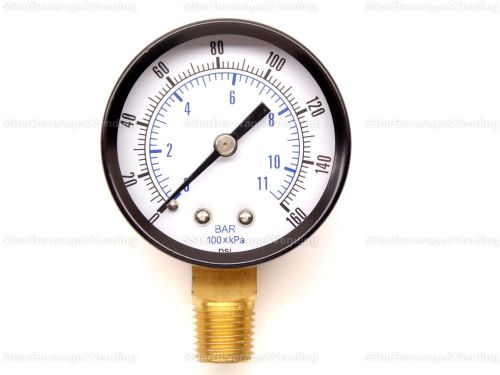 CO2 HIGH PRESSURE REPLACEMENT GAUGE 0-160 PSI 1/4&#034; NPT RH THREADS HOME BREW