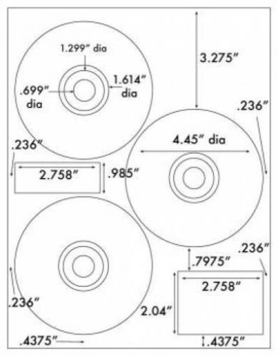 300 CD DVD GLOSS OR GLOSSY 4.45&#034; DIAMETER LABELS WITH MULTI SIZE CORES FREE S&amp;H