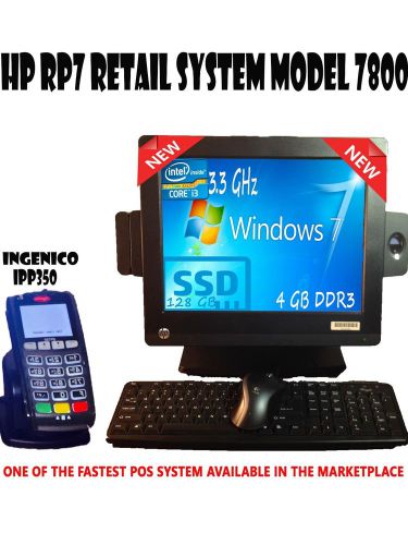 Hp rp7 7800 15&#034;intel i3 3.3ghz 4gb 128gb ssd emv/nfc pinpad ipp350 pos for sale
