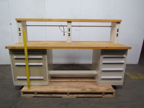 Stanley Vidmar 2 Pedestal Workbench Hardwood Top w/Riser 9 Drawers &amp; Outlets
