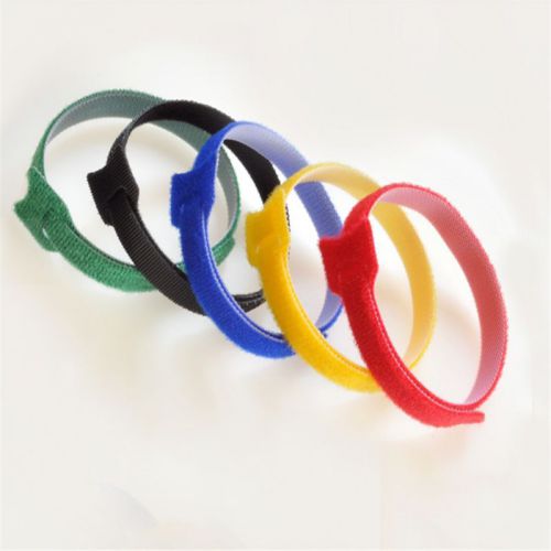 10X Multi-Color Stick Wire Cable Cords Strap Wraps Ties Reusable Hook&amp;Loop5.9&#034;.