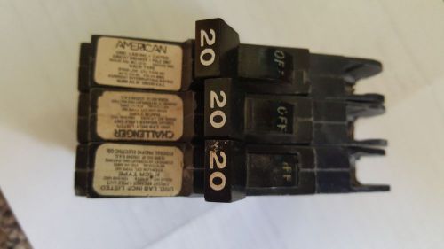 Set of three 20 amp 1 pole stab lok circuit breaker