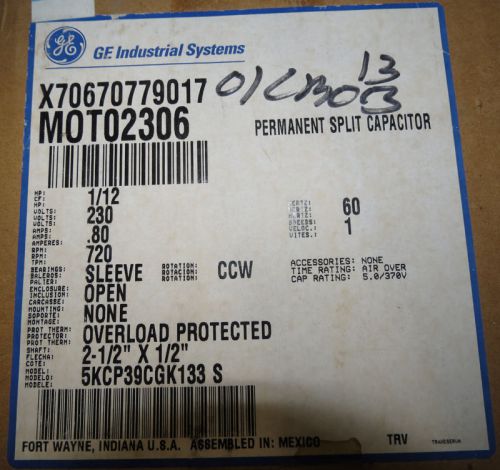 GE MOT02306 Permanent Split Capacitor Motor 1/12 hp, 60 Hz, 3 spd, 230/1, 720RPM