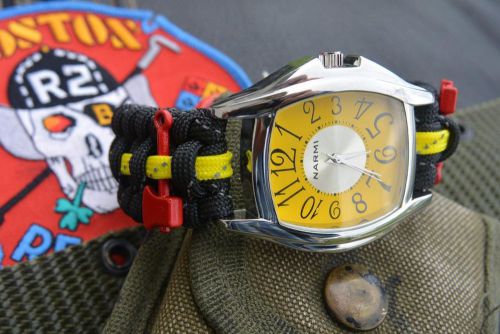 Yellow reflective firefighter fire rescue bunker turnout gear 550 paracord watch for sale