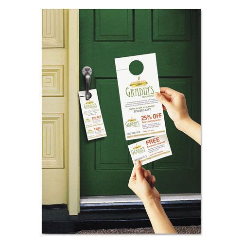 Door hanger with tear-away cards, 4-1/4 x 11, matte white, 80 door hangers/pack for sale