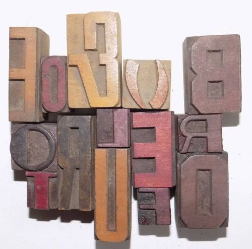 Letterpress Letter Wood Type Printers Block &#034;Lot of 14&#034; Typography #bc-37
