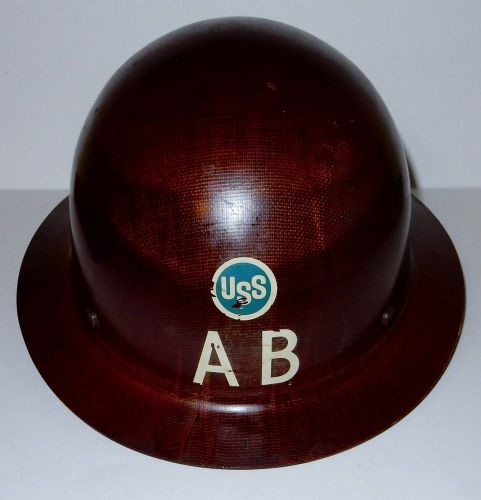 Vintage ab american bridge uss full brim fiberglass hard hat blue stamp for sale