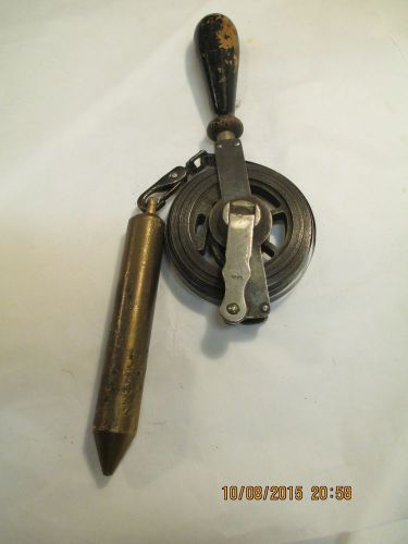 Vintage 590 lufkin 93&#039; &#034;instantaneous&#034; tape measure w/ 1 lb 6 oz brass plumb bob for sale