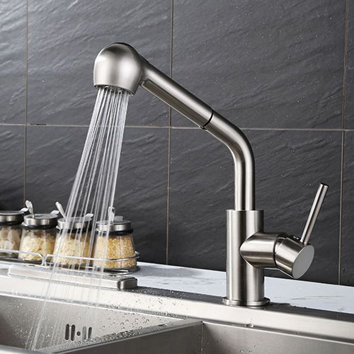 Modern brushed nickel kitchen faucet with pull out sprayer swivel spout mixer for sale