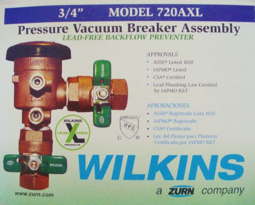 Zurn wilkins 720axl 3/4&#034; plumbing backflow preventer pressure vacuum breaker pvb for sale