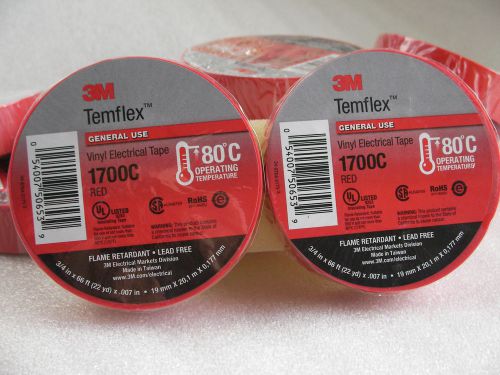 ELECTRICAL TAPE, RED, 2-PACK, 3M Temflex 1700C Vinyl, 2-Rolls, - Free Shipping!