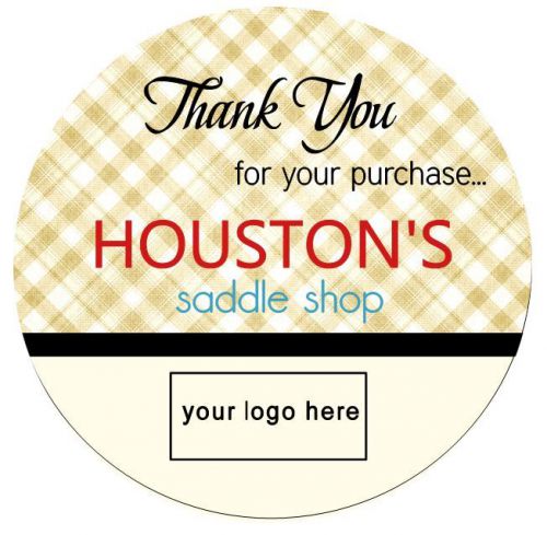 CUSTOMIZED BUSINESS THANK YOU STICKER LABELS  - TAN PLAID #12