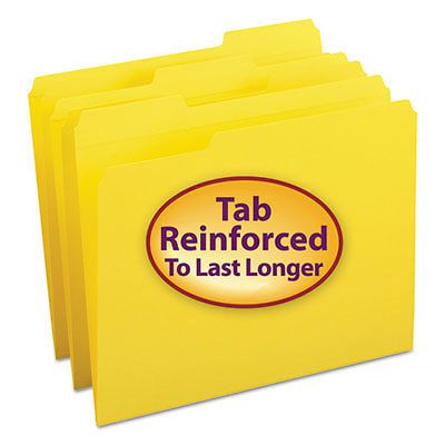 File Folders, 1/3 Cut, Reinforced Top Tab, Letter, Yellow, 100/Box