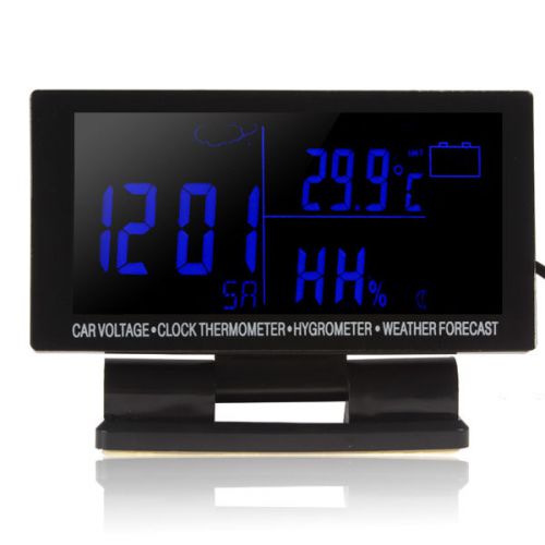 4 in 1 Auto Thermometer+Voltage Meter+Hygrometer+Weather Forecast+Clock 12/24V
